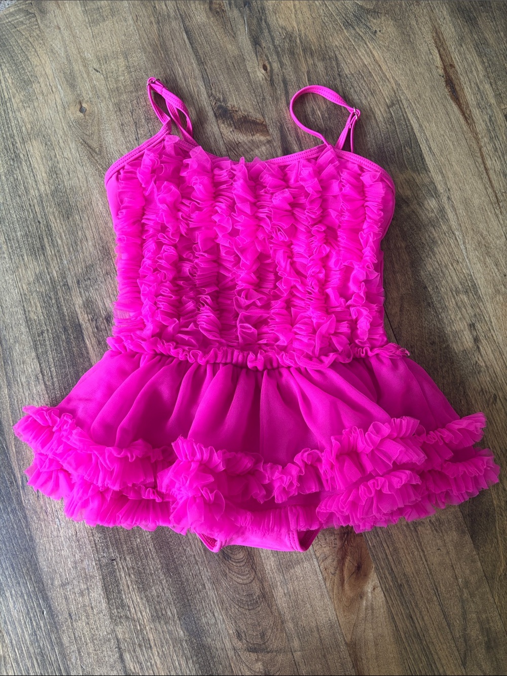Girls Hot Pink Ruffle One Piece Bathing Suit